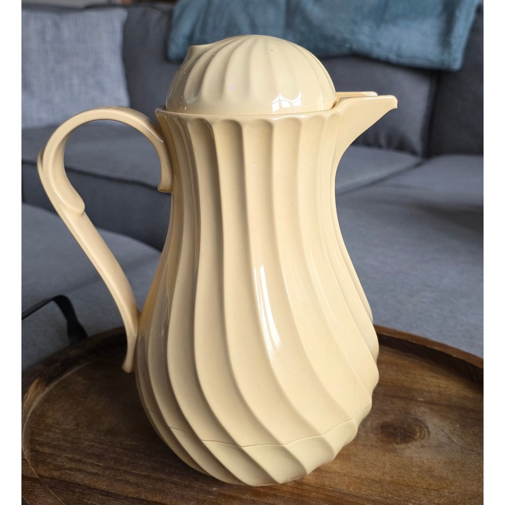 Vintage 1986 Thermos #450 Renate Spiral Fluted Carafe West Germany Cream Yellow